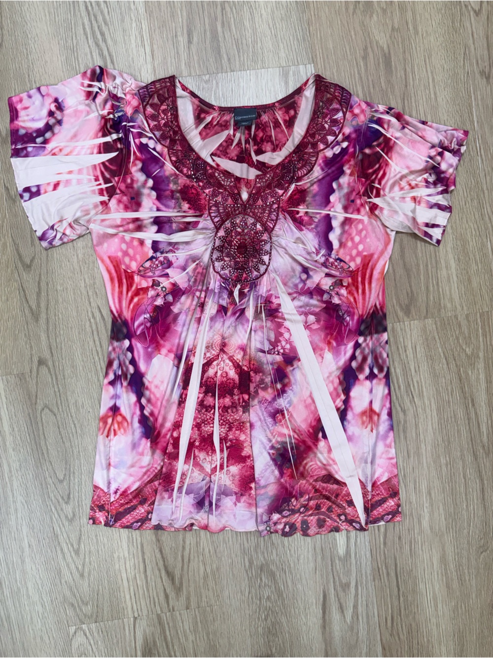 Covington Petite XLP Pink Abstract Print Short Sleeve Top